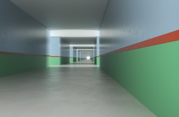 long corridor with doors, interior visualization, 3D illustration