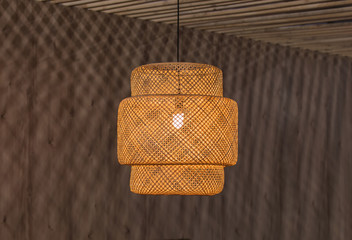 modern wicker lamp chandelier, lampshade design light. Local shaped lamps on ceiling on dark...