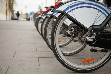 a lot of bikes are in town ready to rent. nobody.