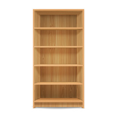 Empty Wooden Cabinet, Bookshelves,shelf.wood texture, perspective, natural wood, realistic, 3d. design background, Vector