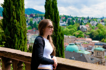Young Girl at Cityscape in Baden Baden Baden Wurttemberg Germany