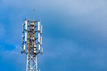 a low angle view of a GPS antenna equipped with 3G, 4G and 5G technologies and associated with EMF...
