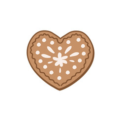 Heart shaped gingerbread cookie. Color vector illustration by hand. Christmas sweetness.