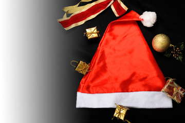 Christmas holidays composition on black texture background with copy space for your text.