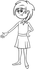 teen girl character cartoon coloring book page