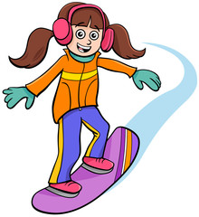 snowboarding girl character cartoon illustration
