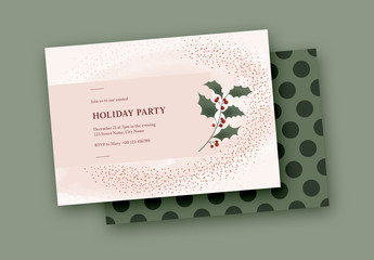 Holiday Party Invitation Layout with Holly Illustration