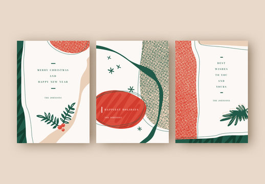 Holiday Card Layout Set with Illustrative Elements