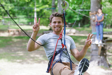 happy man in a rope park