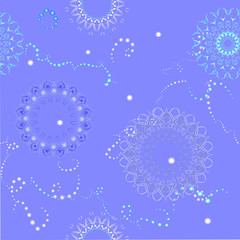 New year, garlands, snowflakes on a blue background, winter, glow and lights. Card, congratulations, nice words.