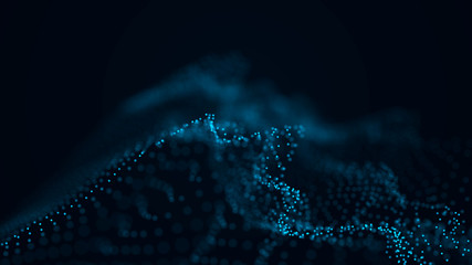 Futuristic background of points and lines with a dynamic wave. Big data. Abstract background 3d...