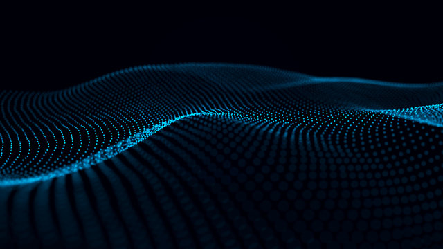 Futuristic background of dots and lines with a dynamic wave. Big data. 3d rendering. 4k.