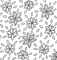 Background texture flowers and leaves graphic line drawing