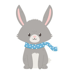 gray bunny with scarf autumn on white background