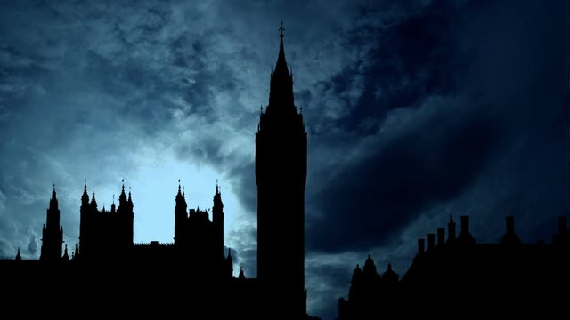 Palace Of Westminster And Big Ben time lapse clouds