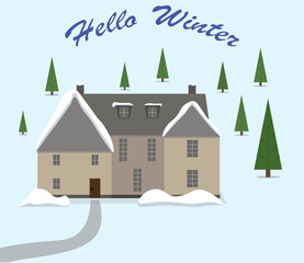Naklejka premium Winter, vector illustration in a flat style with text.