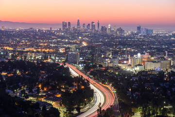 Fototapeta na wymiar Los Angeles freeway traffic at sunrise
