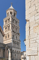 Fototapeta na wymiar Bell tower of the cathedral of Saint Doimus in Split, Croatia.