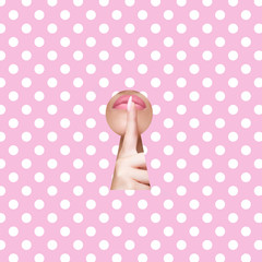 Secret Girl on pink and white background. Pink Lips trend. Sale.