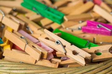 clothes pegs made of wood and plastic colors