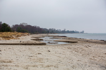 A deserted sandy beach a winter day