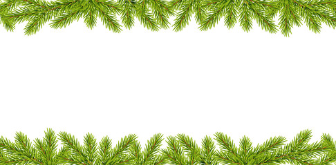 Tannenzweige Dekoration Banner, Weihnachts-Girlande, Vektor Illustration isoliert auf wei&szlig;em Hintergrund