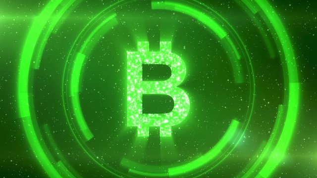 Green Thai baht currency symbol centered on a starscape background with HUD elements. Seamlessly loopable animation.
