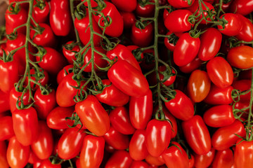 Ripe red cherry tomatoes, top view
