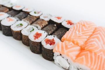 Sushi maki rolls isolated on white background