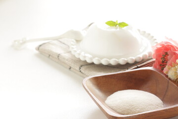 White agar powder on wooden plate for cooking image