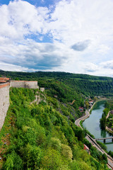 Fototapeta na wymiar Citadel in Besancon and River Doubs of Bourgogne
