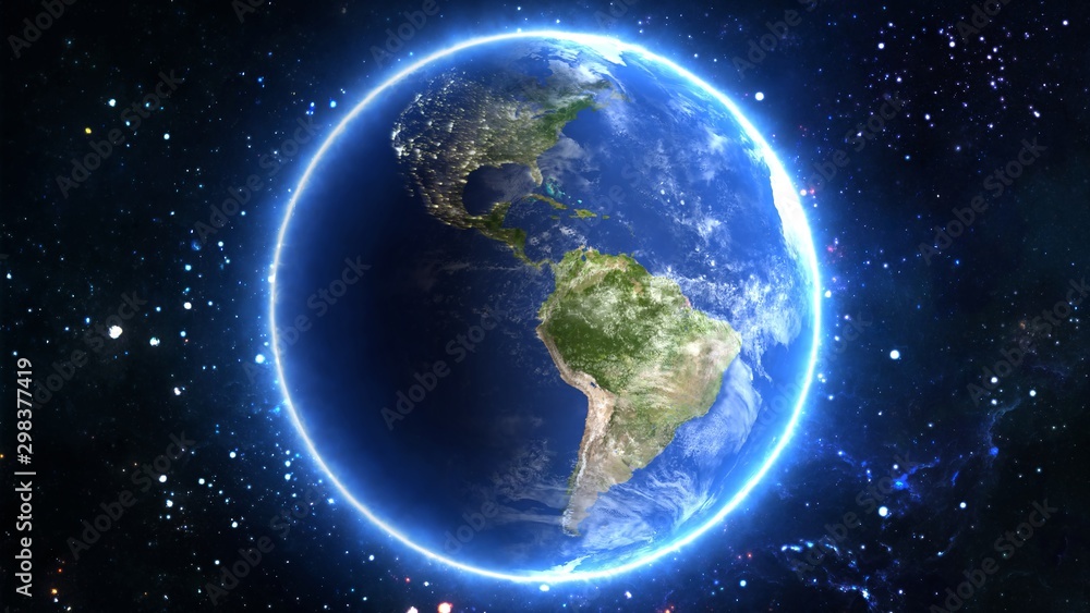 Wall mural beautiful view of planet earth from space timelapse and stars - abstract background texture