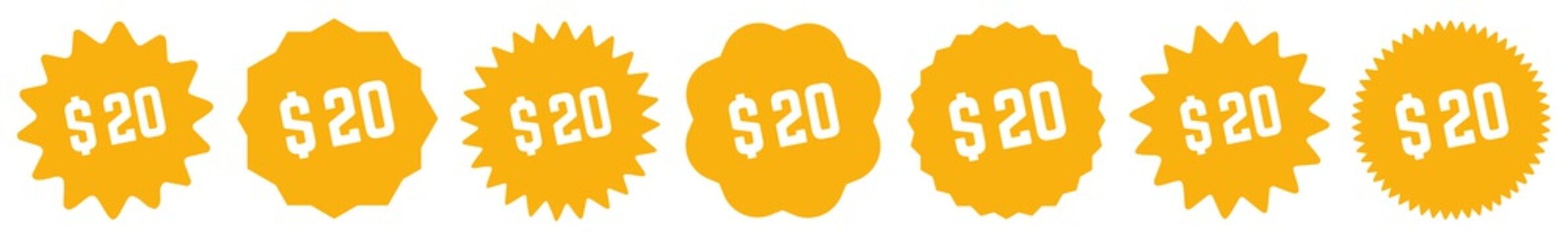 20 Price Tag Orange | 20 Dollar | Special Offer Icon | Sale Sticker | Deal Label | Variations