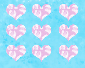 the pattern on the blue background of the drawn heart, Valentine's Day