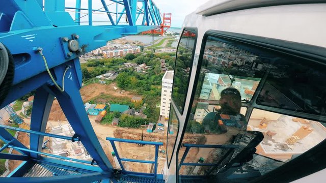 Top view from the cabin of a building crane