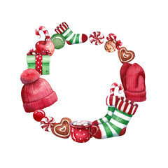 round frame christmas with copy space on white