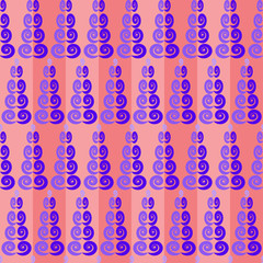 Fototapeta premium Seamless pattern with geometric Christmas tree ornaments in style of spirals in fashionable color trends. Illustration for New Year and Merry Christmas. Vector drawing for wallpaper, textile, banner.