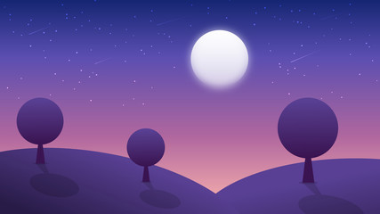 Obraz premium Colorful purple abstract night background with moon and mountain landscape scenery
