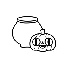 happy halloween celebration pumpkin and spell cauldron thick line