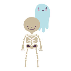 happy halloween celebration skeleton and ghost characters