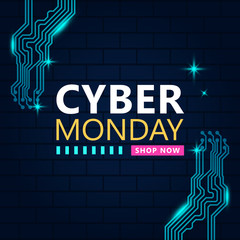 Cyber monday sale with circuit board background. Promotional online sale event.