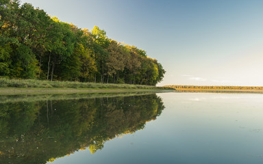 landscape with lake and blue sky