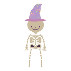 happy halloween celebration skeleton with witch hat