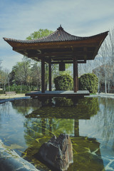 Japanese temple in the Jardin de La Vega in Alcobendas.