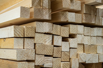 Lumber at a sawmill. Wood timber