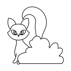 happy halloween celebration cat sitting bushes line style