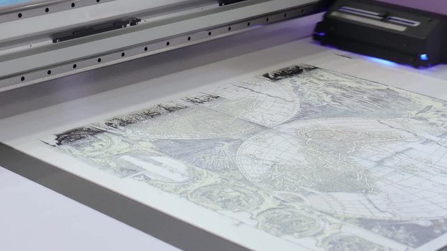 Industrial sublimation printer for digital printing on fabrics. Modern textile industry.