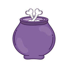 happy halloween celebration potion cauldron with bones