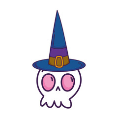happy halloween celebration scary skull with hat cartoon