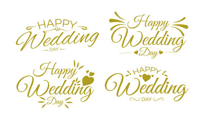 Happy Wedding Day Greeting Card Lettering. Gold. 